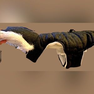 Dog jacket with faux fur hood